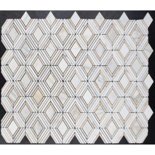 Calacatta Petite Jewel with White Thassos and Crema Marfil Mosaic Honed