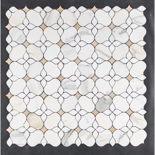 Calacatta Gold Silhouette with White Thassos and Crema Marfil Mosaic Honed