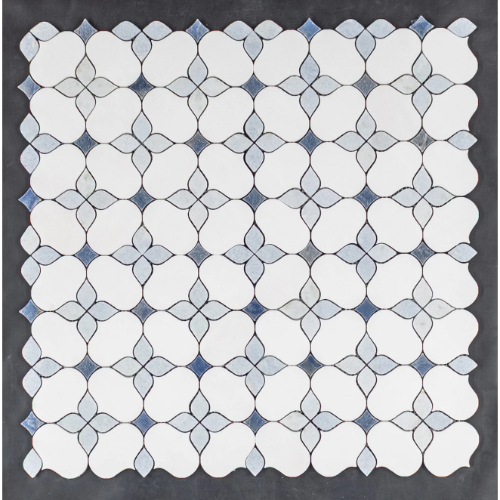 White Thassos Silhouette with Blue Celeste and Azul Macauba Mosaic Polished