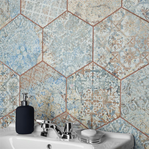 Carpet Hex Tapestry Natural 9-7/8x11-1/4" Porcelain F/W Tile