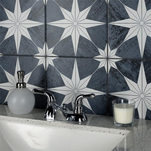 Cassis Stella Black Night 9-3/4" x 9-3/4" Porcelain F/W Tile