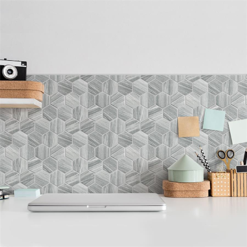 Llama 2" Hex Silver Smoke 11-1/8"x12-5/8" Porcelain Mos