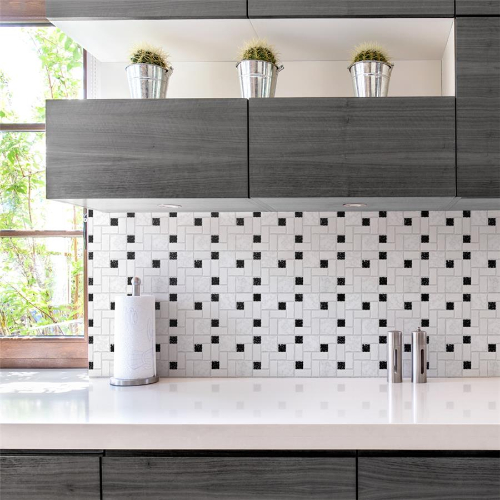 Academy White and Black 11-7/8"x11-7/8" Porcelain Mosaic