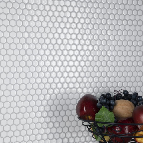 Colmena Hex Glossy White 11-1/2"x11-5/8" Porcelain Mosaic