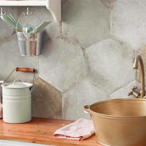 D'Anticatto Hex Grigio 11"x12-3/4" Porcelain F/W Tile