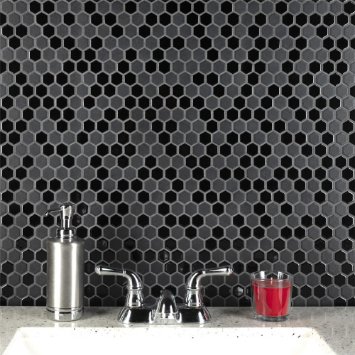 Citi 1" Hex Black 10-1/4" x 11-7/8" Porcelain Mosaic