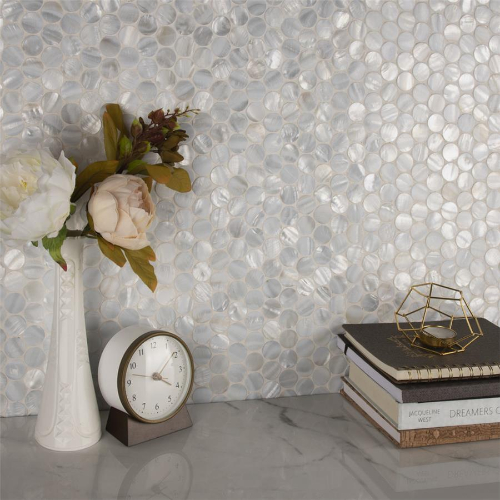 Conchella Penny White 11-1/4"x11-5/8" Nat Seashell Mos